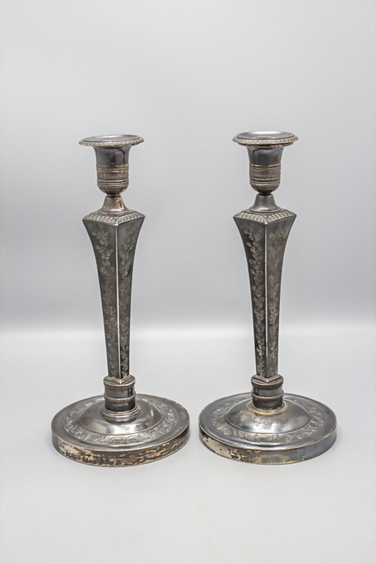 Paar Empire Kerzenleuchter / A pair of silver Empire candlesticks, Denis Garreau, Paris, 1819 - Bild 2 aus 7