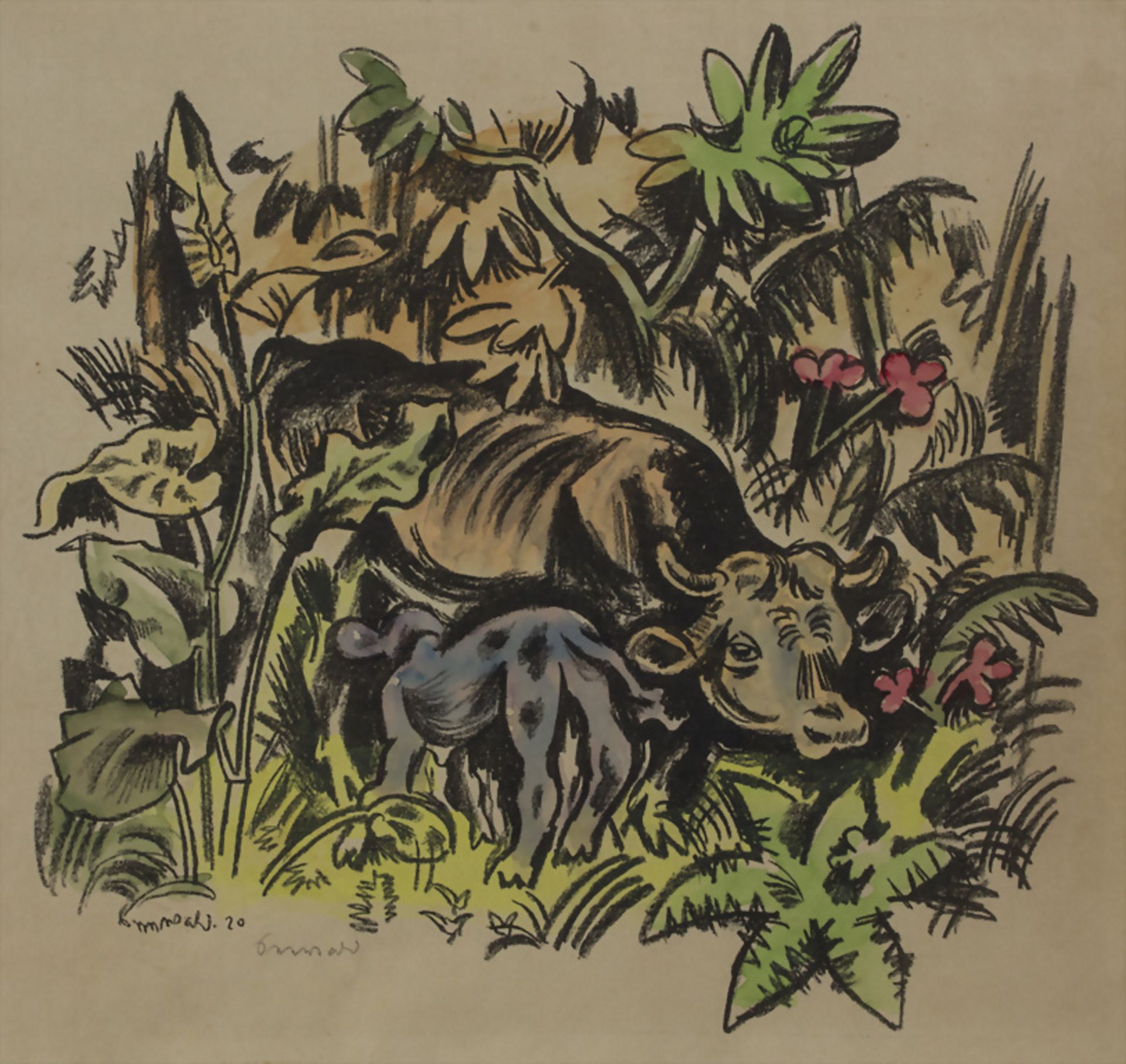 Richard Seewald (1889-1976), 'Kuh mit Kalb im Unterholz' / 'A cow with her calf in the ... - Image 2 of 6