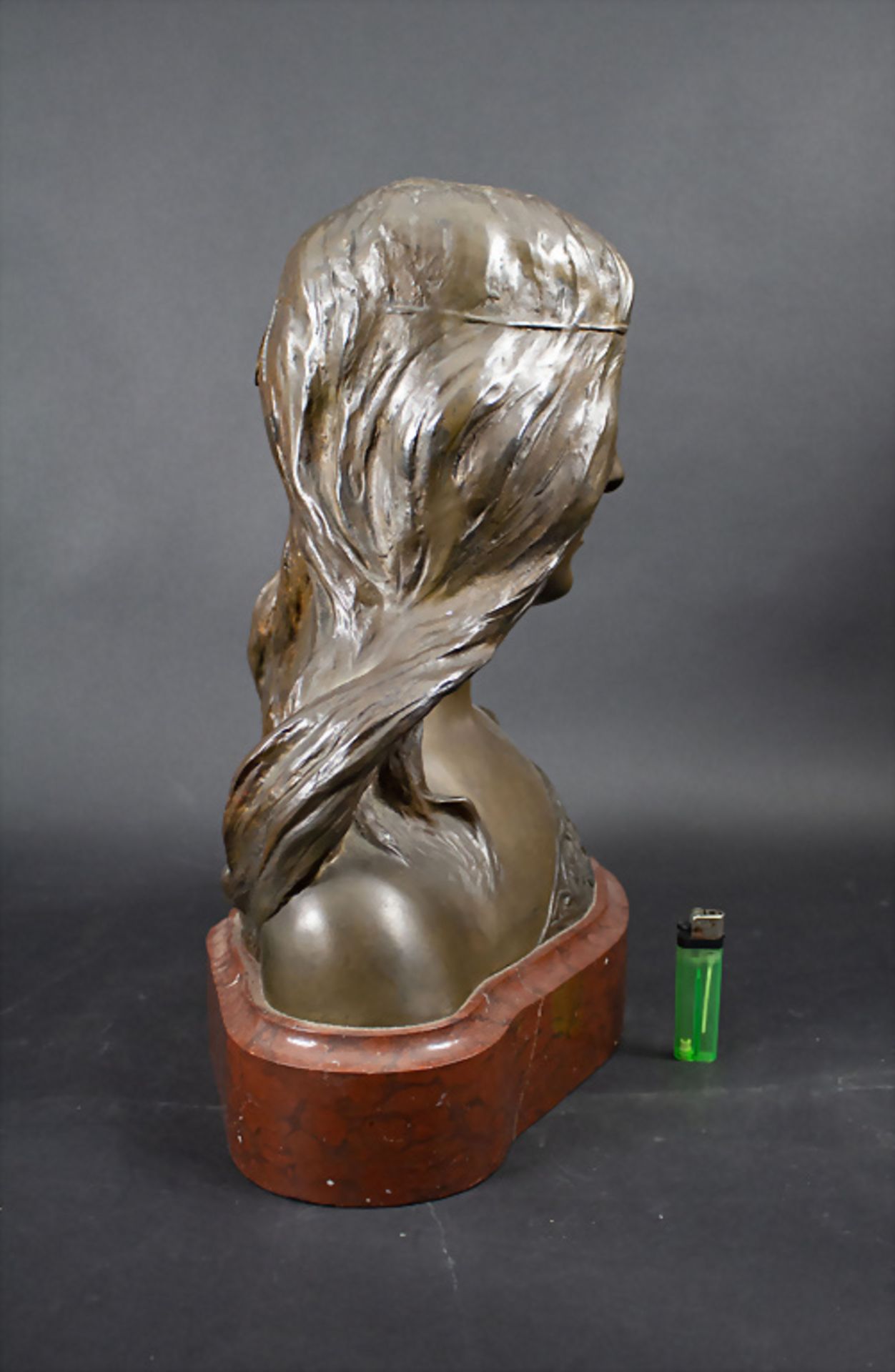 Léopold SAVINE (1861-1934), Jugendstil Büste / An Art Nouveau bronze bust of a young woman, ... - Image 5 of 10