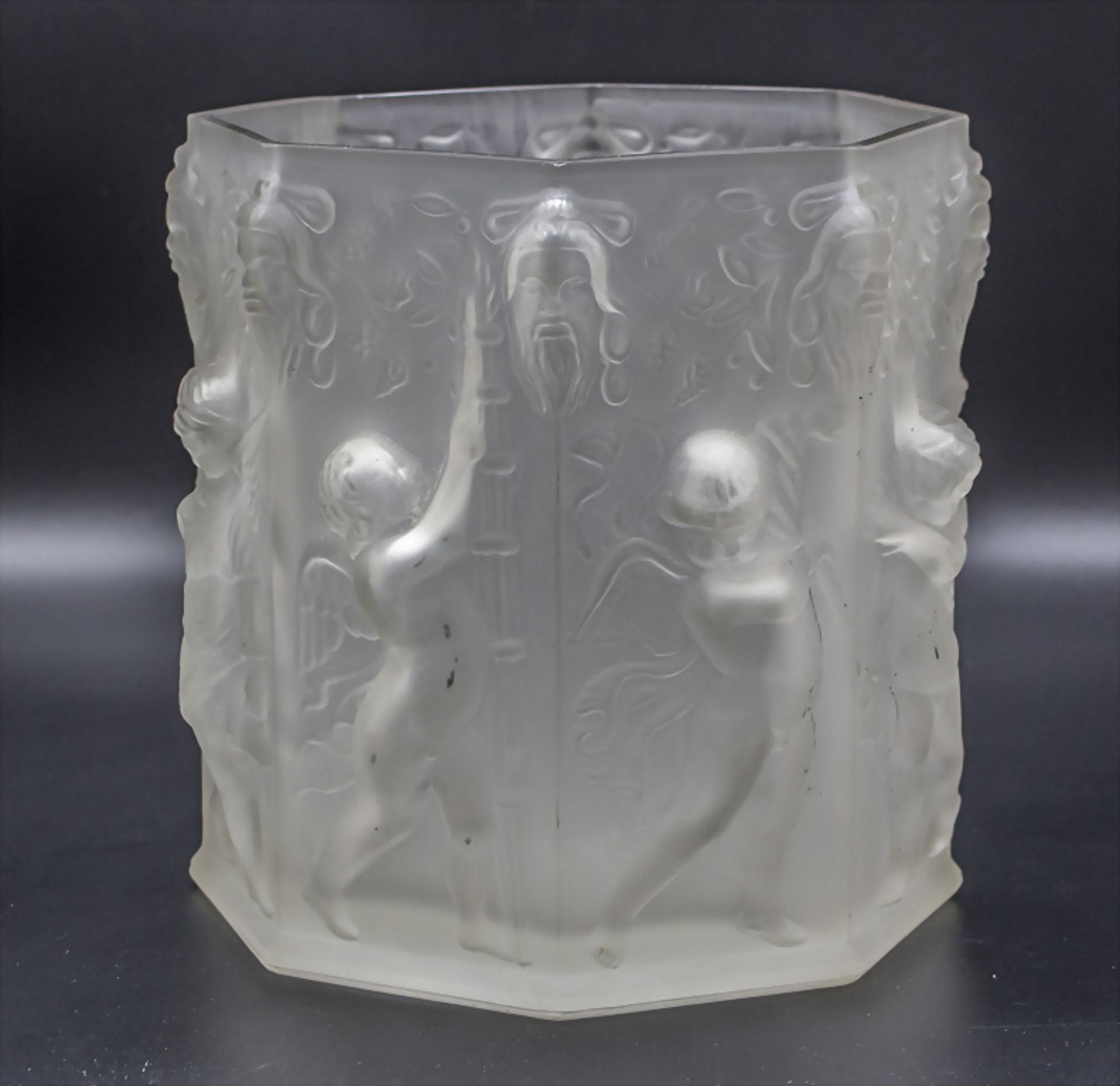 Große oktagonale Art Déco Vase mit Amoretten / A large octagonal Art Deco glass vase with ... - Bild 3 aus 4