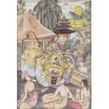Balinesischer (Batu) Künstler (tätig 1930er Jahre), 'Dorfbewohner mit Barongmaske' / ...