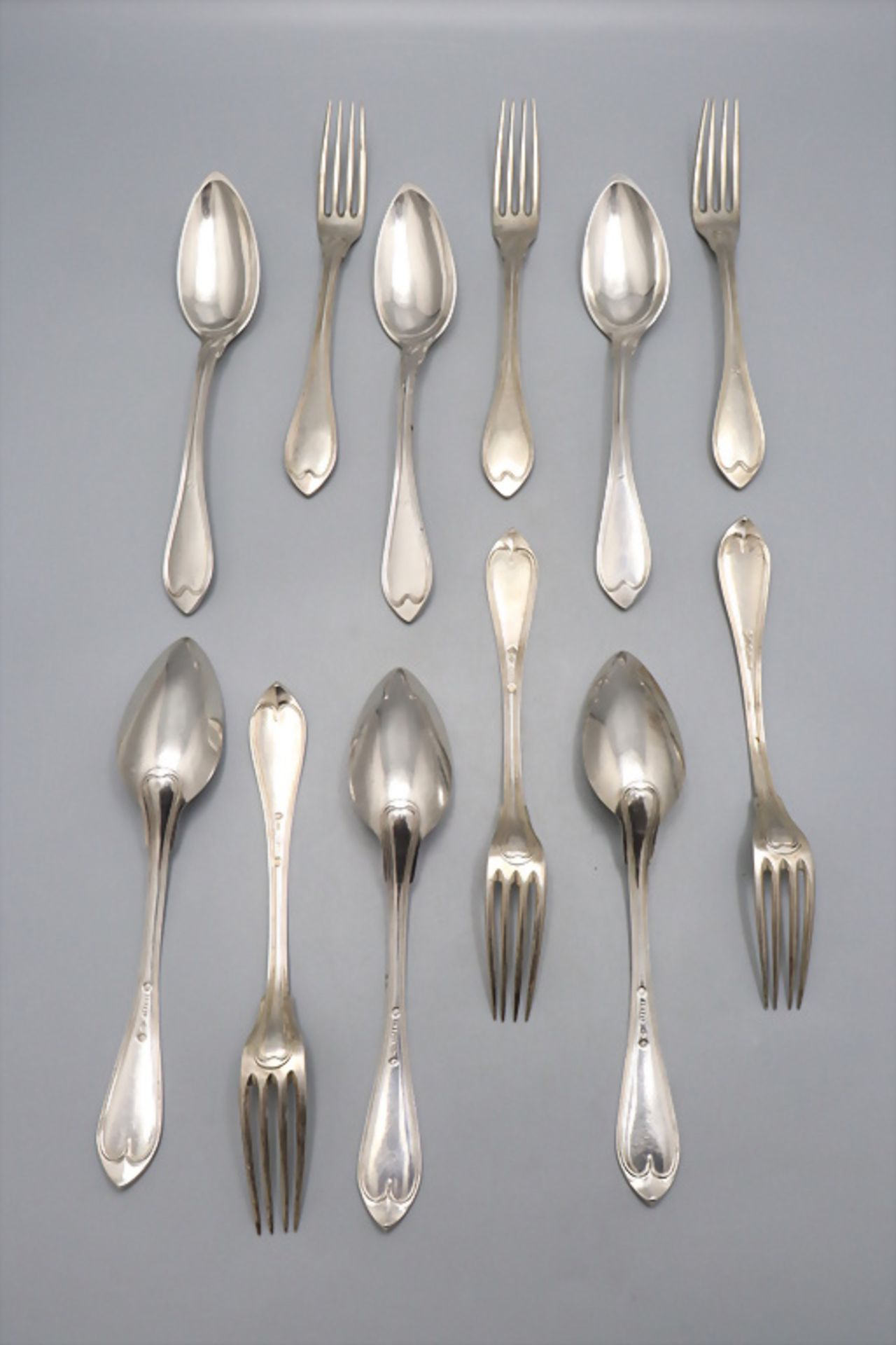 6 Löffel und 6 Gabeln / 6 silver spoons and 6 silver forks, Leysz, Straßburg/Strasbourg, 1819-1838