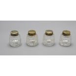 4 Salzstreuer / 4 glass salt shakers with silver mount, Frankreich, Mitte 20. Jh.