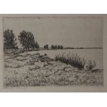 Alexander Olbricht (1876-1942), 'Seelandschaft mit Schilf und Bäumen' / 'A seascape with reed ...