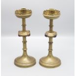 Paar Bronze Kerzenhalter mit violetten Glas Cabochons / A pair of bronze candle holder with 4 ...