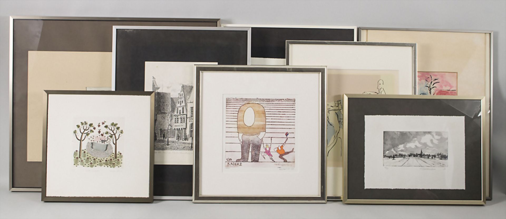 Konvolut 8 gerahmte Grafiken / A collection of eight framed graphic works, 20. Jh.