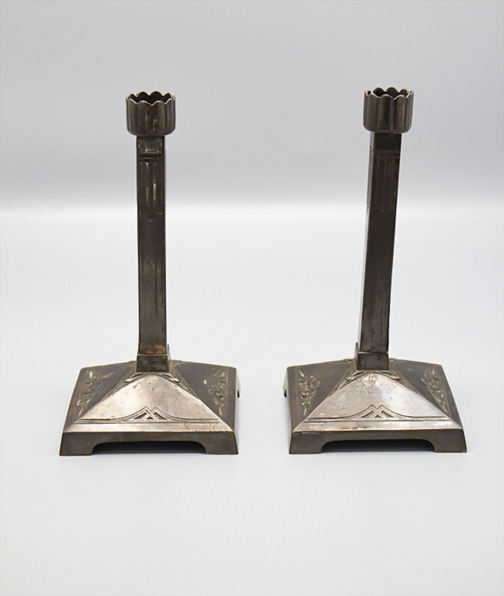 Paar Jugendstil Kerzenleuchter / A pair of Art Nouveau copper candlesticks, deutsch, um 1910 - Bild 2 aus 6