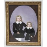 Porträts zweier Kinder / Porcelain Miniature Of 2 Children, 19. Jh.