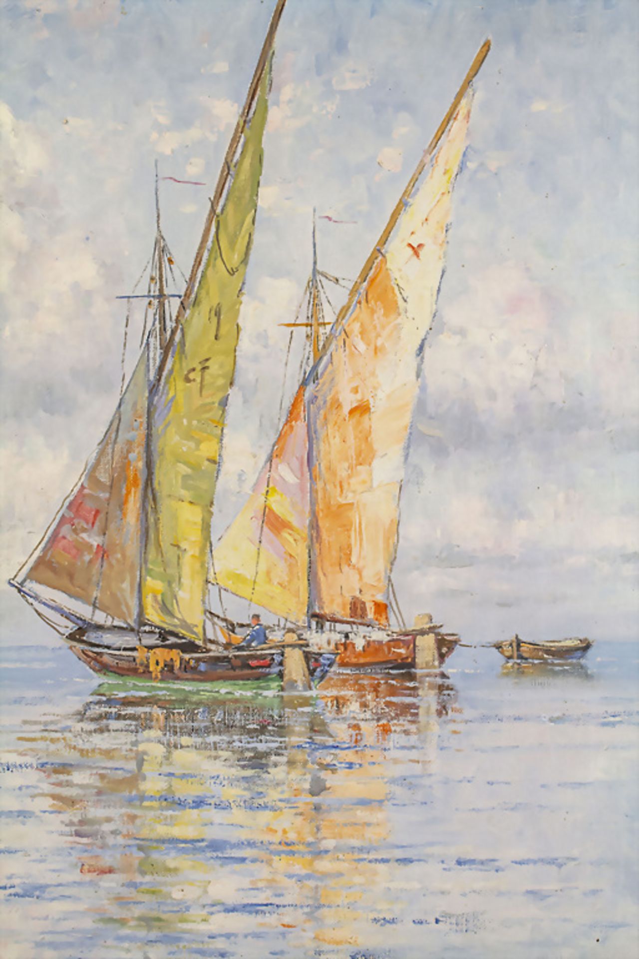 Unbekannter Signaturist des 20. Jh., 'Segelboote auf dem Meer' / 'Sailing boats on the ocean' - Image 3 of 6