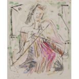 David Lan-Bar (1912-1987), 'Strickende' / A knitting woman'