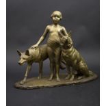Louis RICHÉ (1877-1949), Bronzeplastik 'Mädchen mit zwei Hunden' / A bronze sculpture 'Girl ...