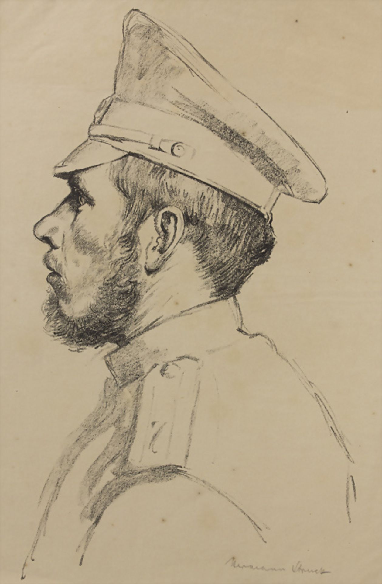 Hermann Struck (1876-1944), 'Soldat mit Backenbart im Profil' / 'A soldier with whiskers in ...