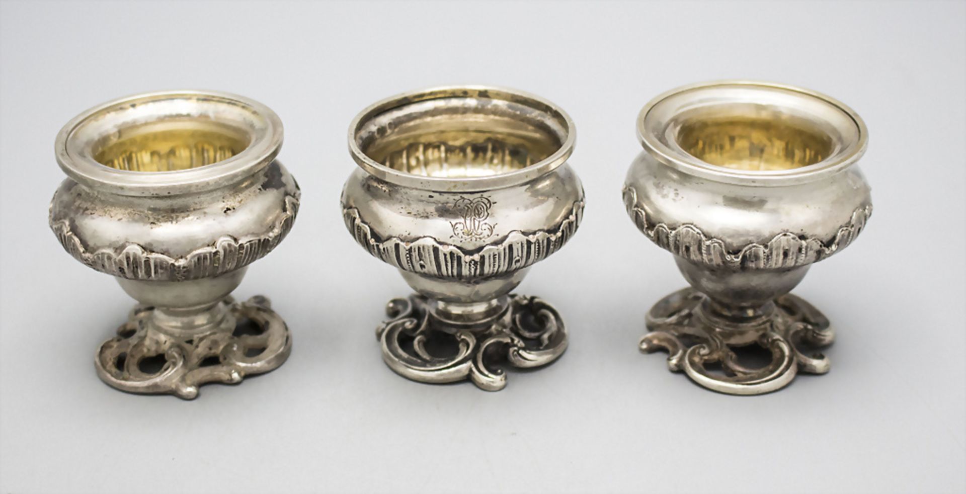 3 Salieren / 3 silver salt cellars, Delheid Frères, Brüssel, Belgien, Ende 19. Jh.