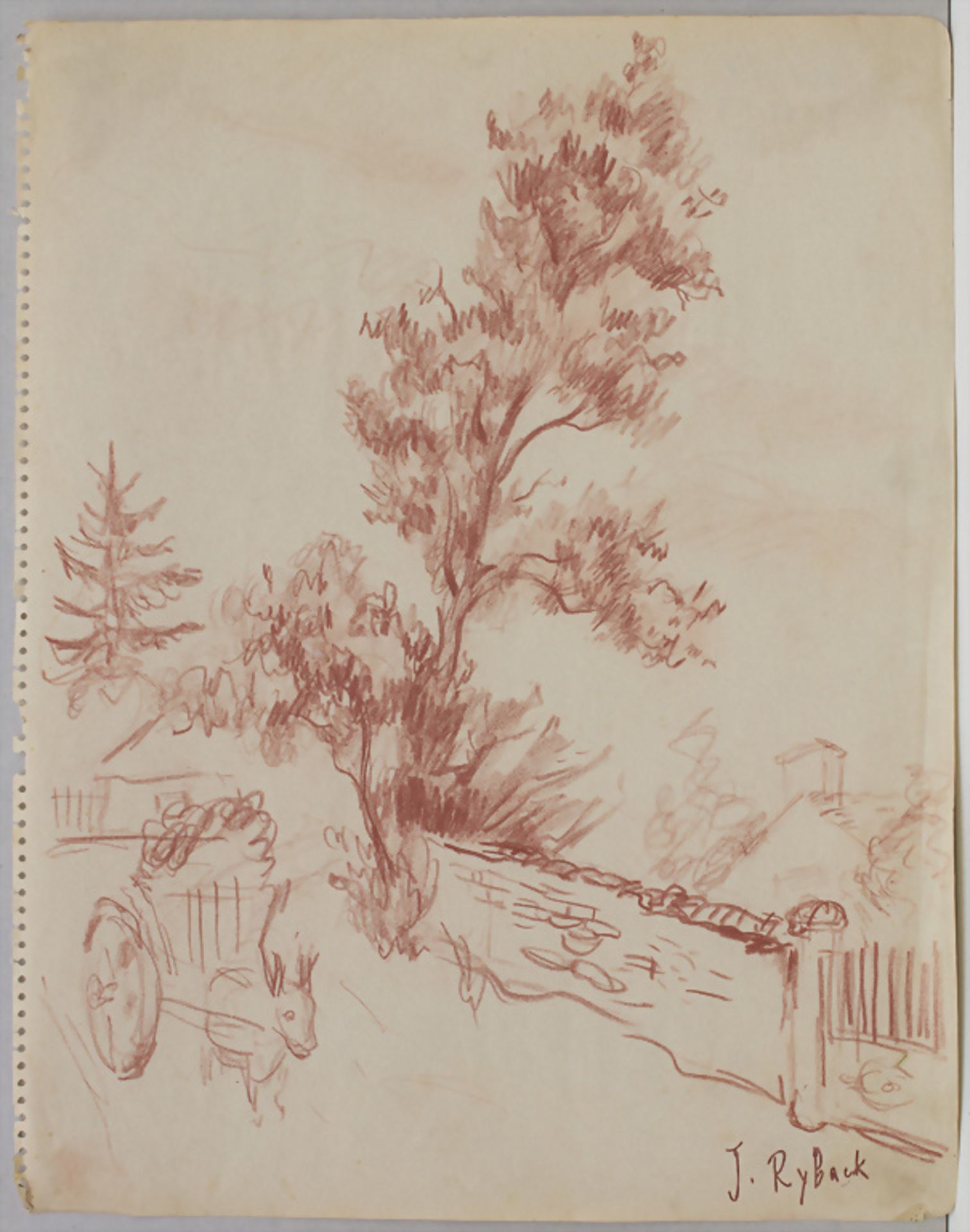 Issachar Ber Ryback (1897-1935), 'Dorfweg mit Eselskarren' / 'A village path with donkey cart'