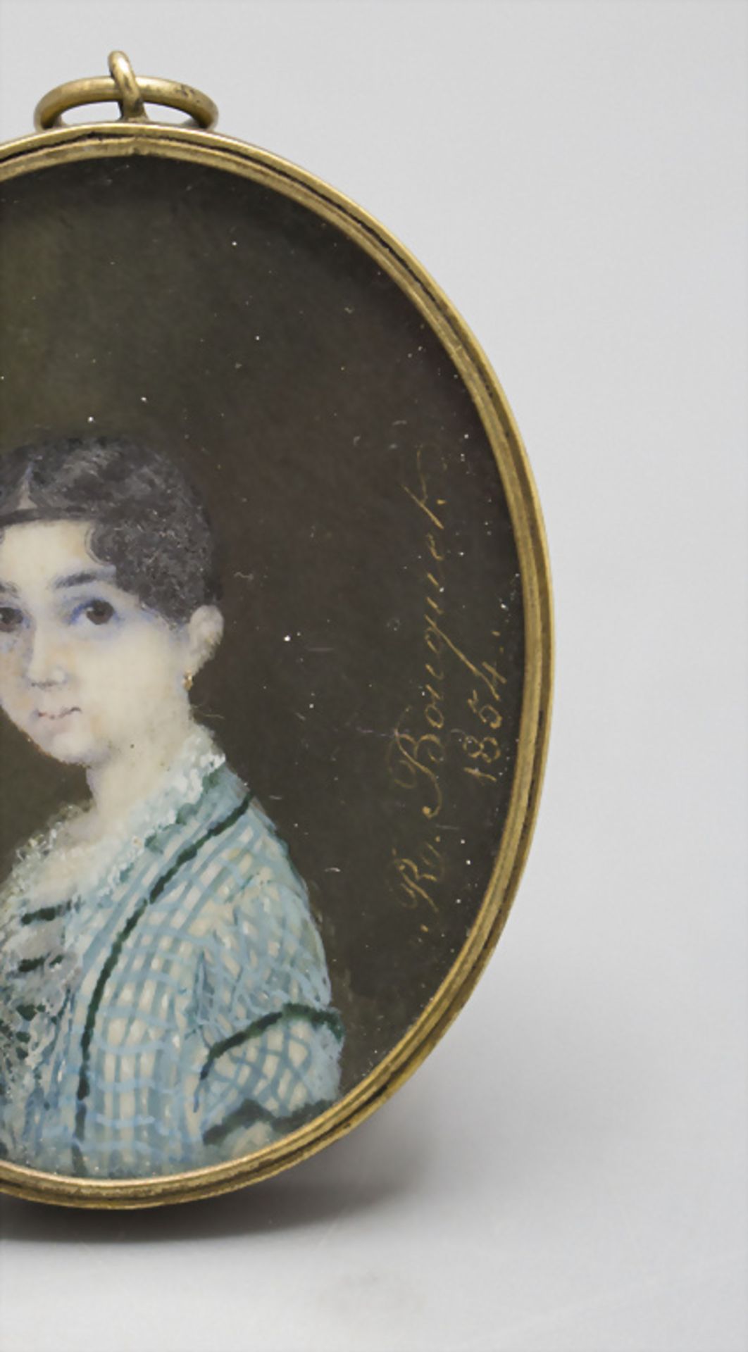 Miniatur Porträt eines jungen Mädchens / A miniature portrait of a young girl, R. Bouquet, 1854 - Image 2 of 3