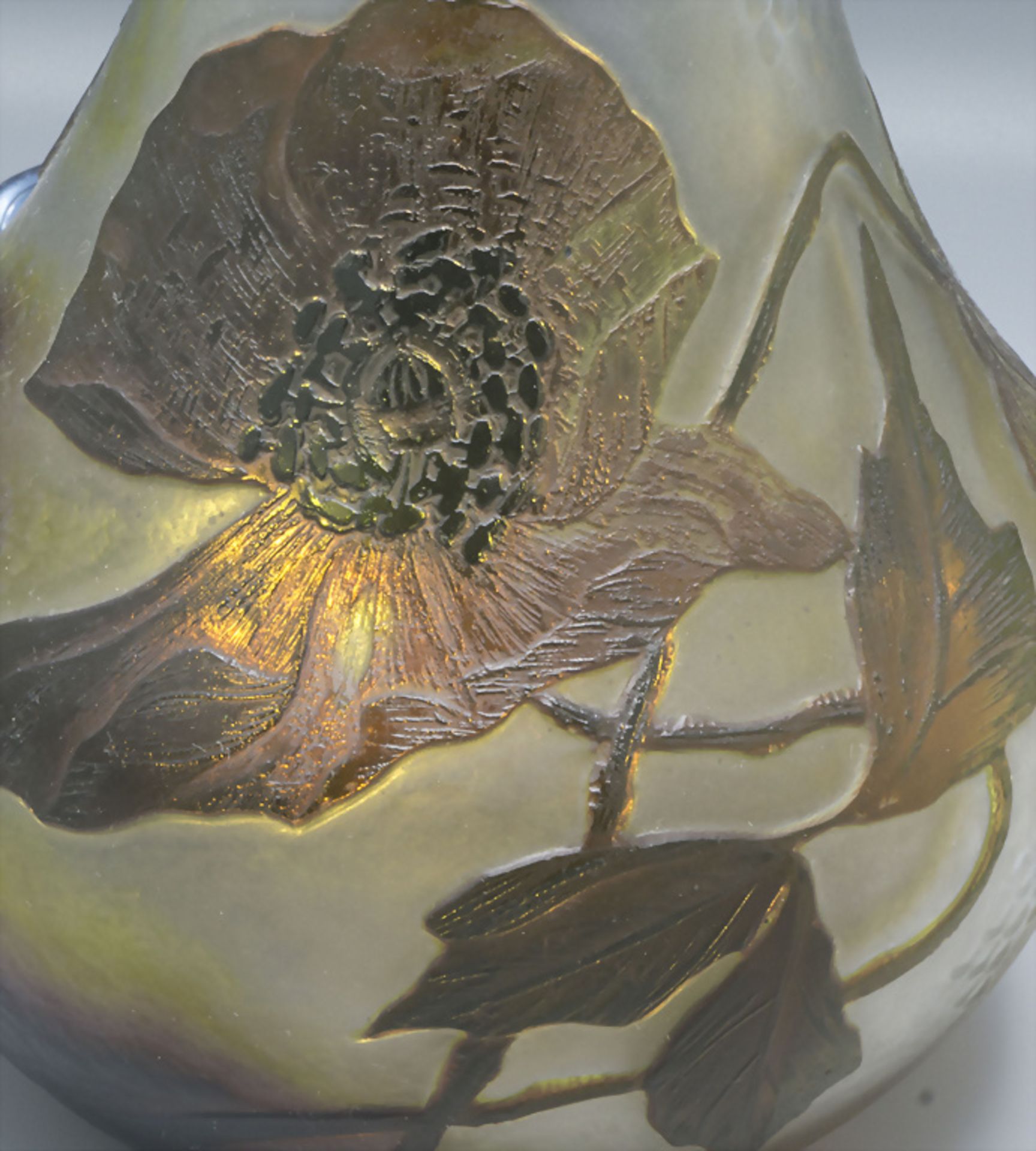 Jugendstil Vase Solifleur mit Mohnblumen / An Art Nouveau cameo glass vase with poppies, ... - Bild 3 aus 8