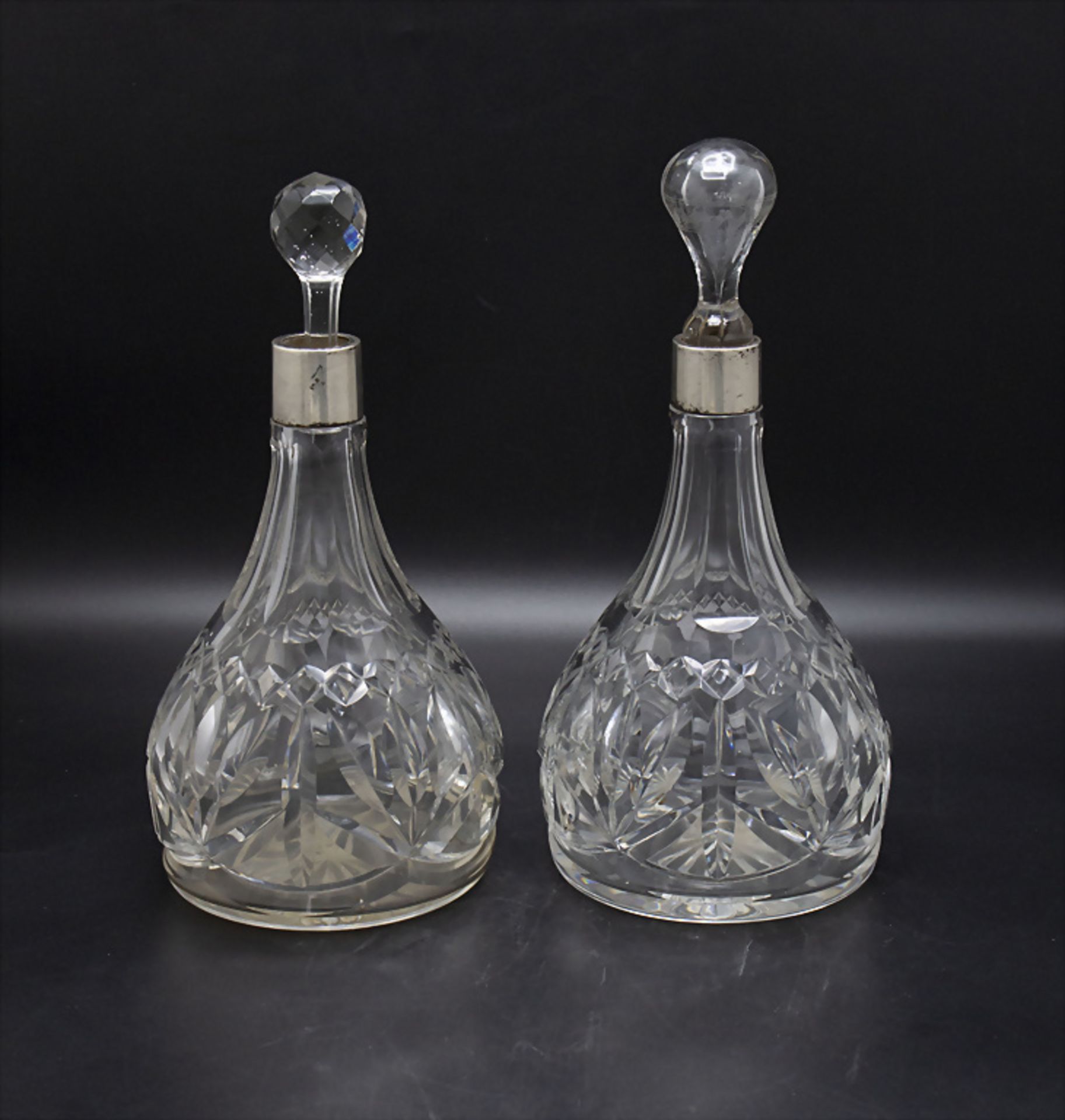 Paar Kristallkaraffen mit Silbermontur / A pair of crystal glass decanter with silver mounts, ... - Image 2 of 5