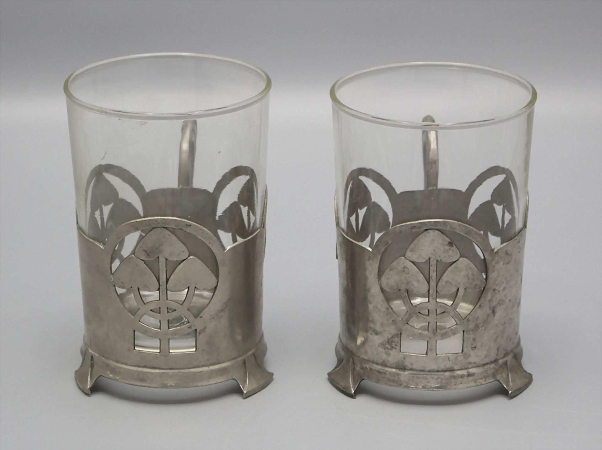 Paar Jugendstil Teeglashalter mit Pilzen / Two Art Nouveau tea glass holder with mushrooms, ... - Image 2 of 3