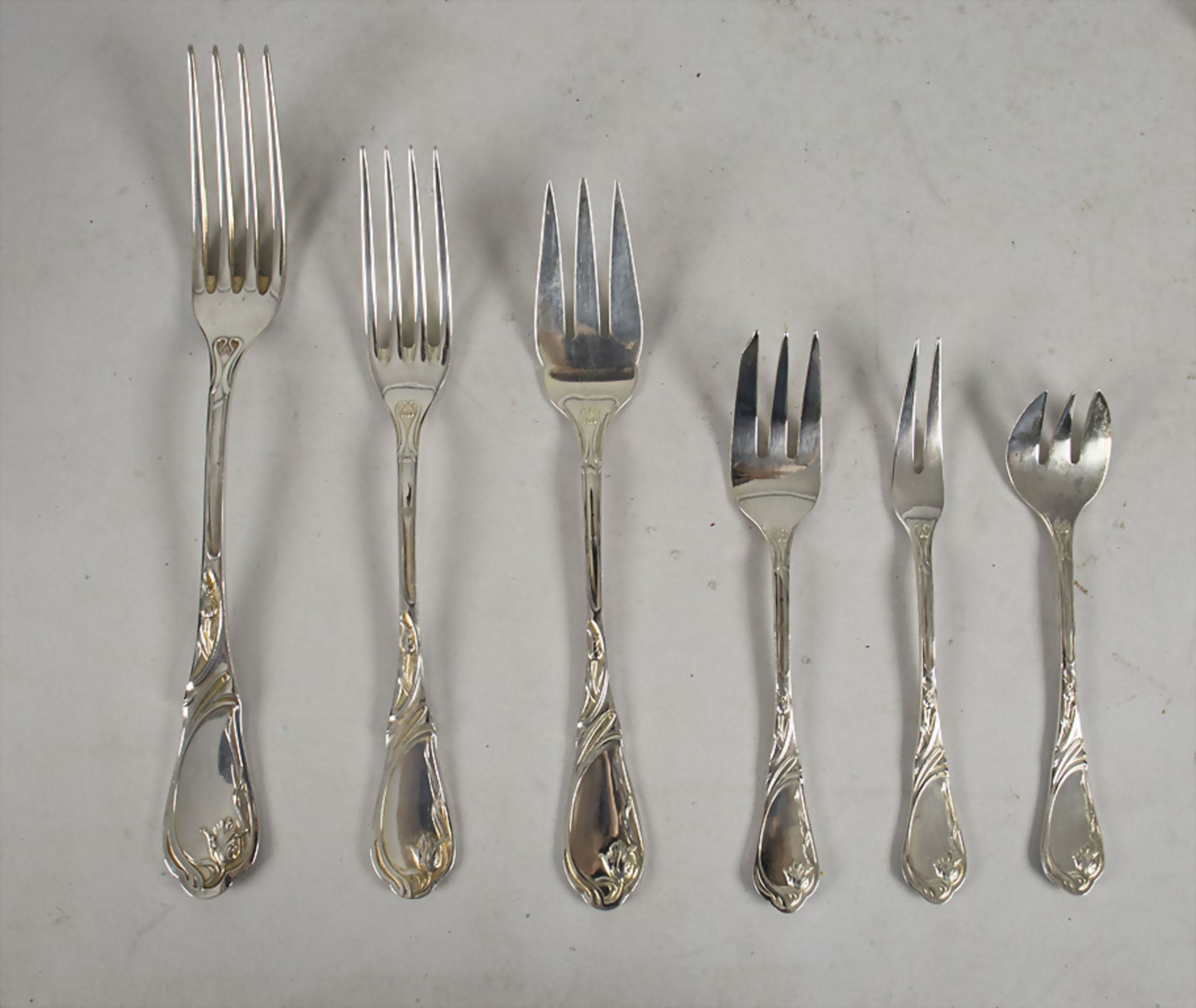 144 tlg. Jugendstil Besteck / A set of 144 pieces of silver Art Nouveau cutlery, MORAND, ... - Bild 2 aus 16