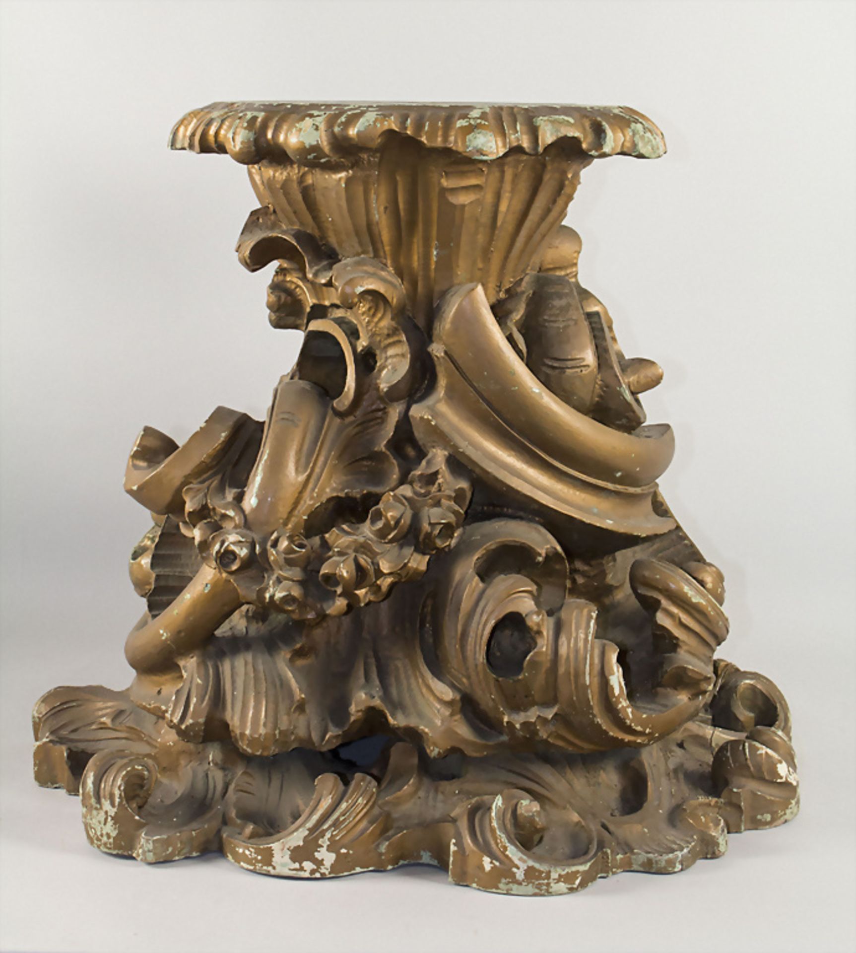 Großer Barock Sockel mit Rocaillen / Postament / A large wooden Baroque pedestral, deutsch, ... - Image 5 of 6