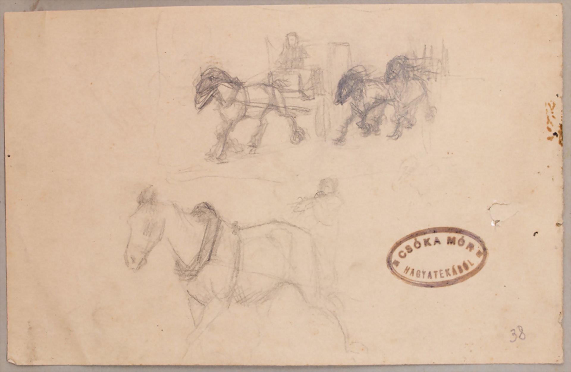 Csóka Mór (1895-?), Skizzenblatt 'Pferde' / A sketch sheet 'Horses'