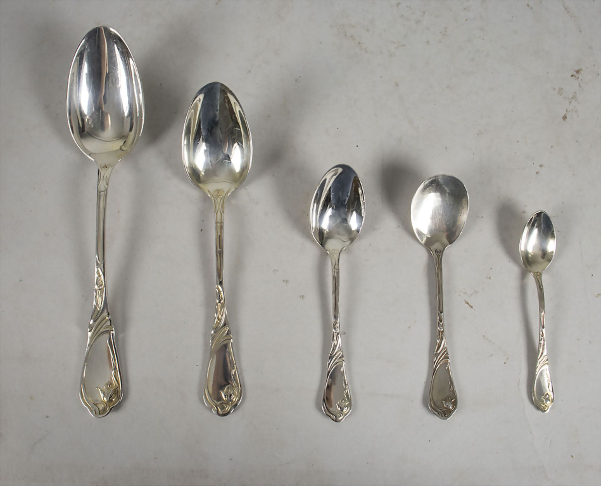 144 tlg. Jugendstil Besteck / A set of 144 pieces of silver Art Nouveau cutlery, MORAND, ... - Bild 9 aus 16