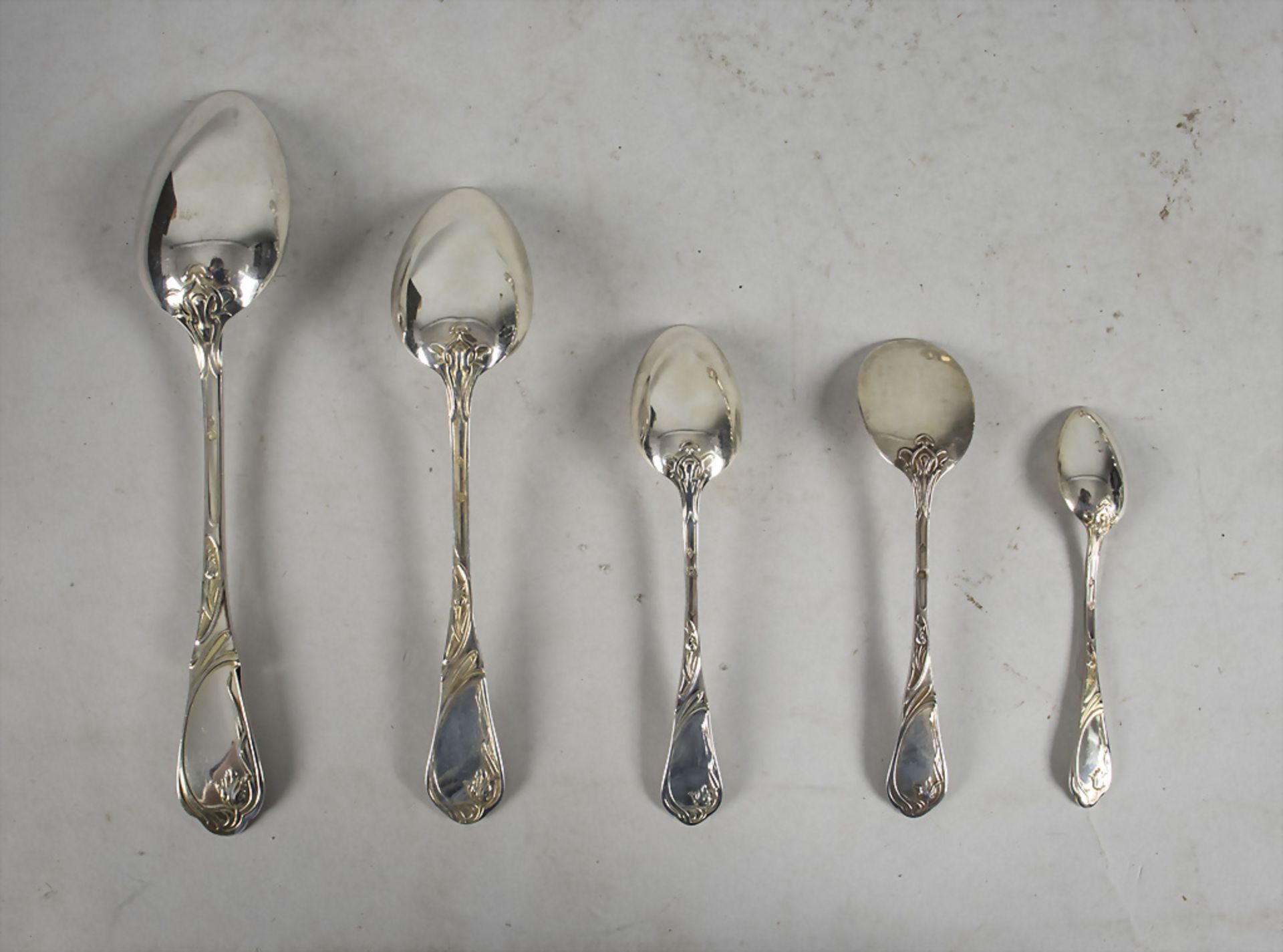 144 tlg. Jugendstil Besteck / A set of 144 pieces of silver Art Nouveau cutlery, MORAND, ... - Bild 10 aus 16