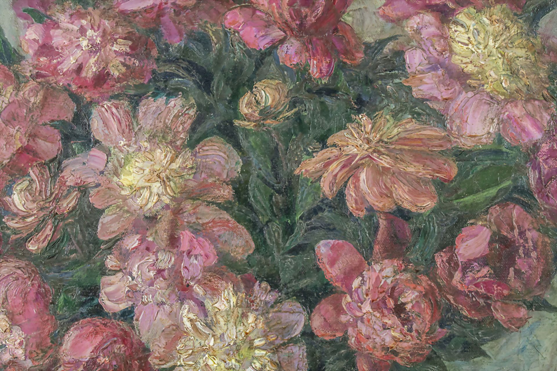 Unbekannter Künstler des 20. Jh., 'Das Pfingstrosenbouquet' / 'The peony bouquet', 1991 - Image 3 of 5