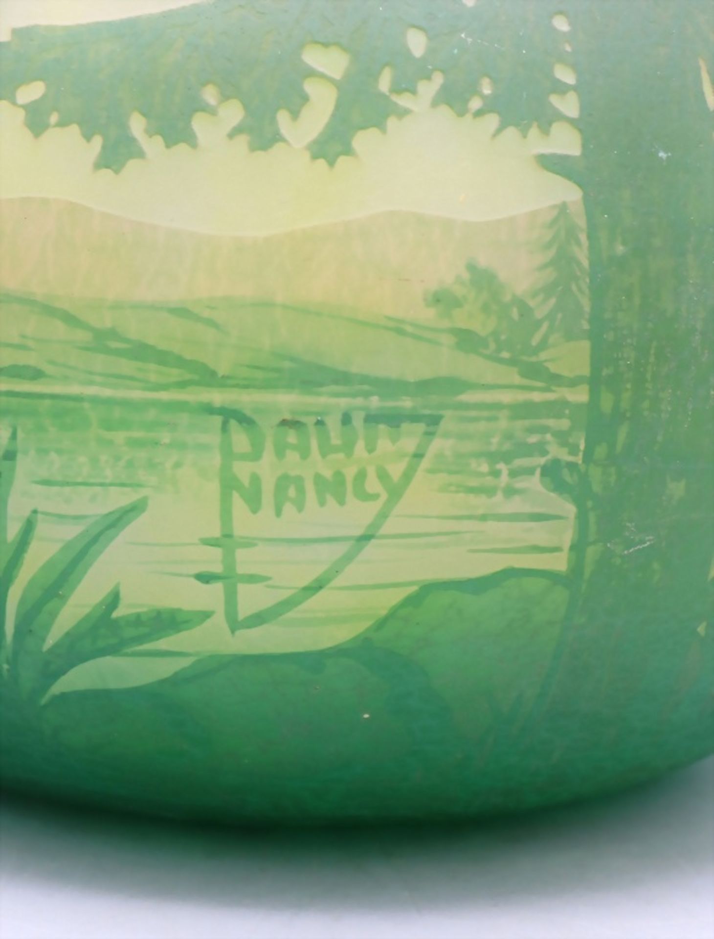 Jugendstil Glaszierschale mit Seenlandschaft / An Art Nouveau glass bowl with lake landscape, ... - Bild 5 aus 8