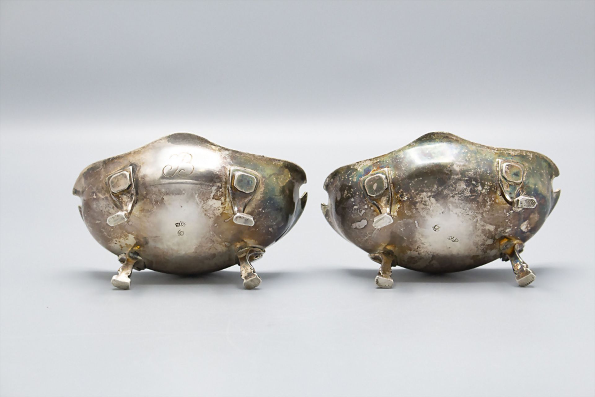 Paar Doppelsalieren / A pair of silver double open salt cellars, Italien, um 1800 - Bild 3 aus 5