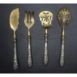 4 Teile Jugendstil Vorlegebesteck / A set of 4 pieces of silver serving cutlery, wohl ...