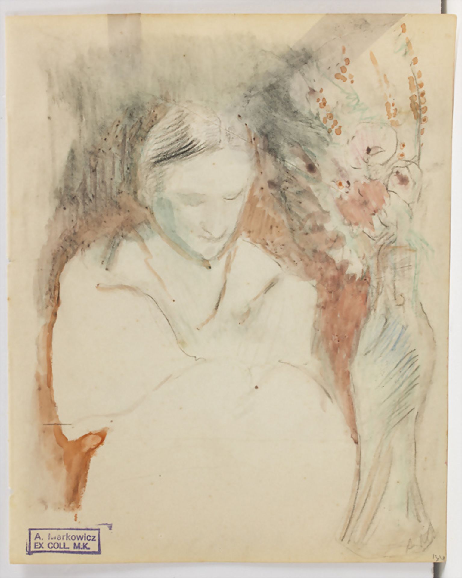 Arthur Markowicz (1872-1934), 'Kobieta z wazonem na kwiaty' / 'A woman with a flower vase', 20. Jh.