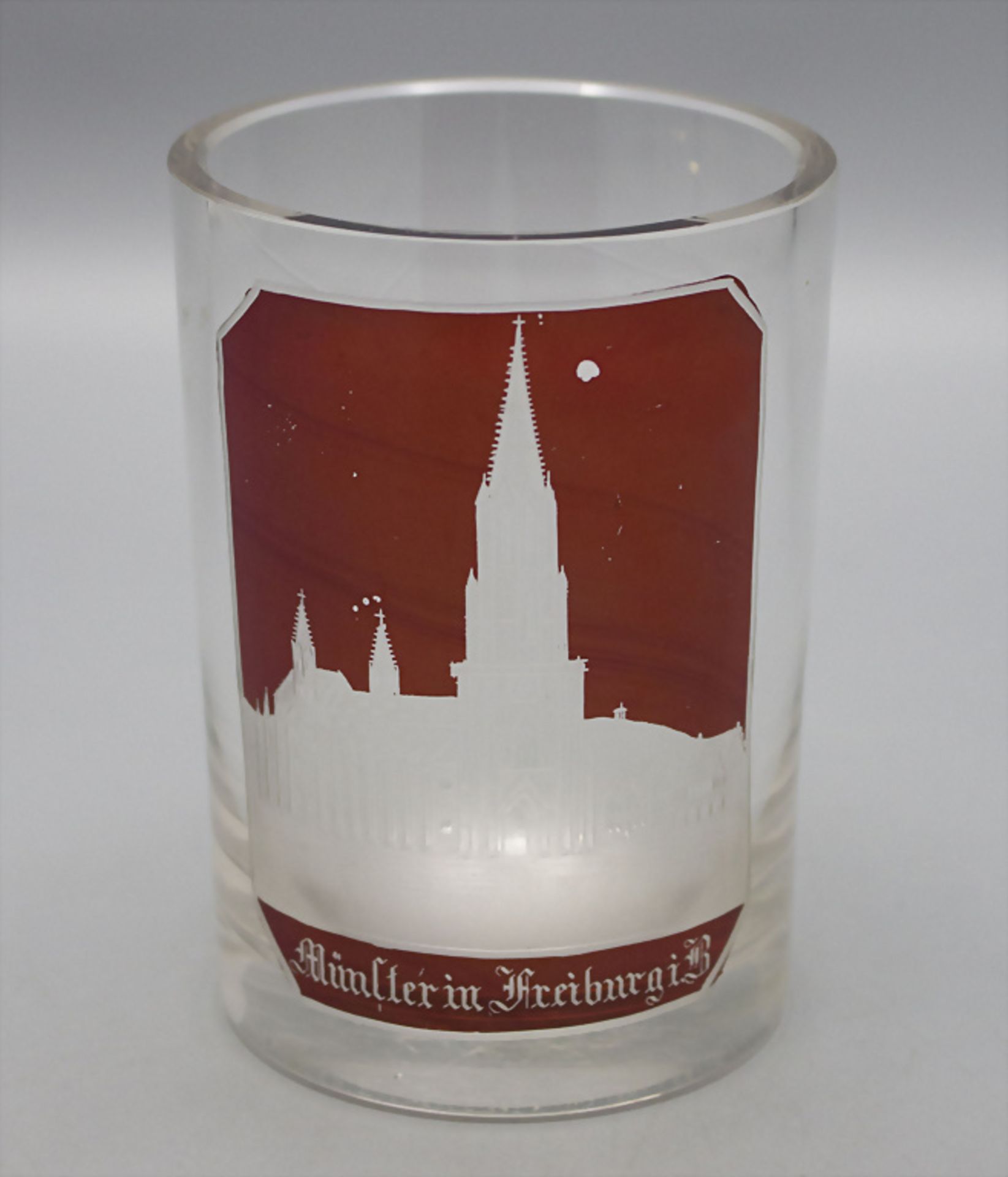 Ansichtenbecher 'Münster in Freiburg i.B.' / A glass beaker with view of Freiburg, deutsch, um 1860