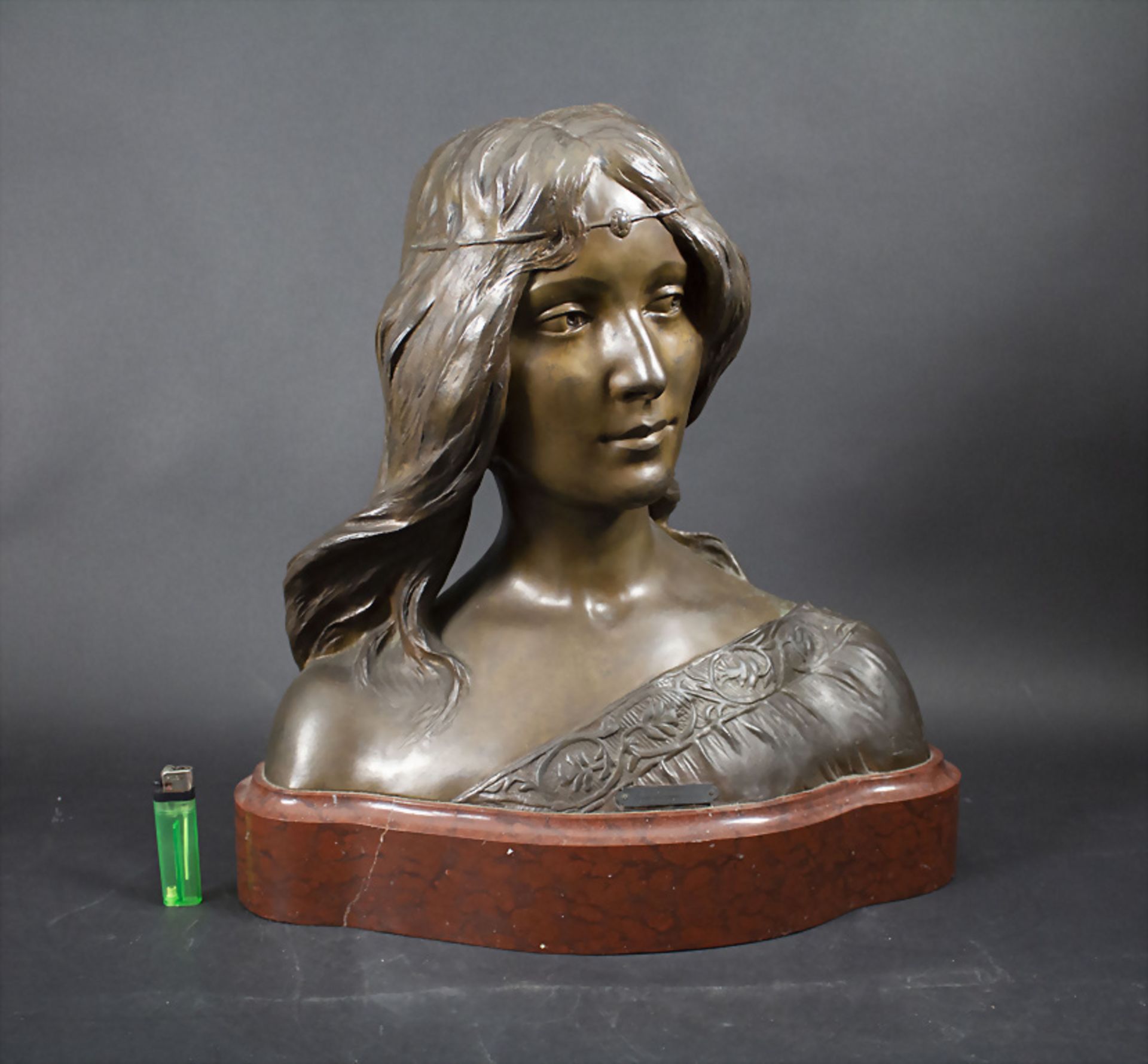 Léopold SAVINE (1861-1934), Jugendstil Büste / An Art Nouveau bronze bust of a young woman, ... - Bild 2 aus 10