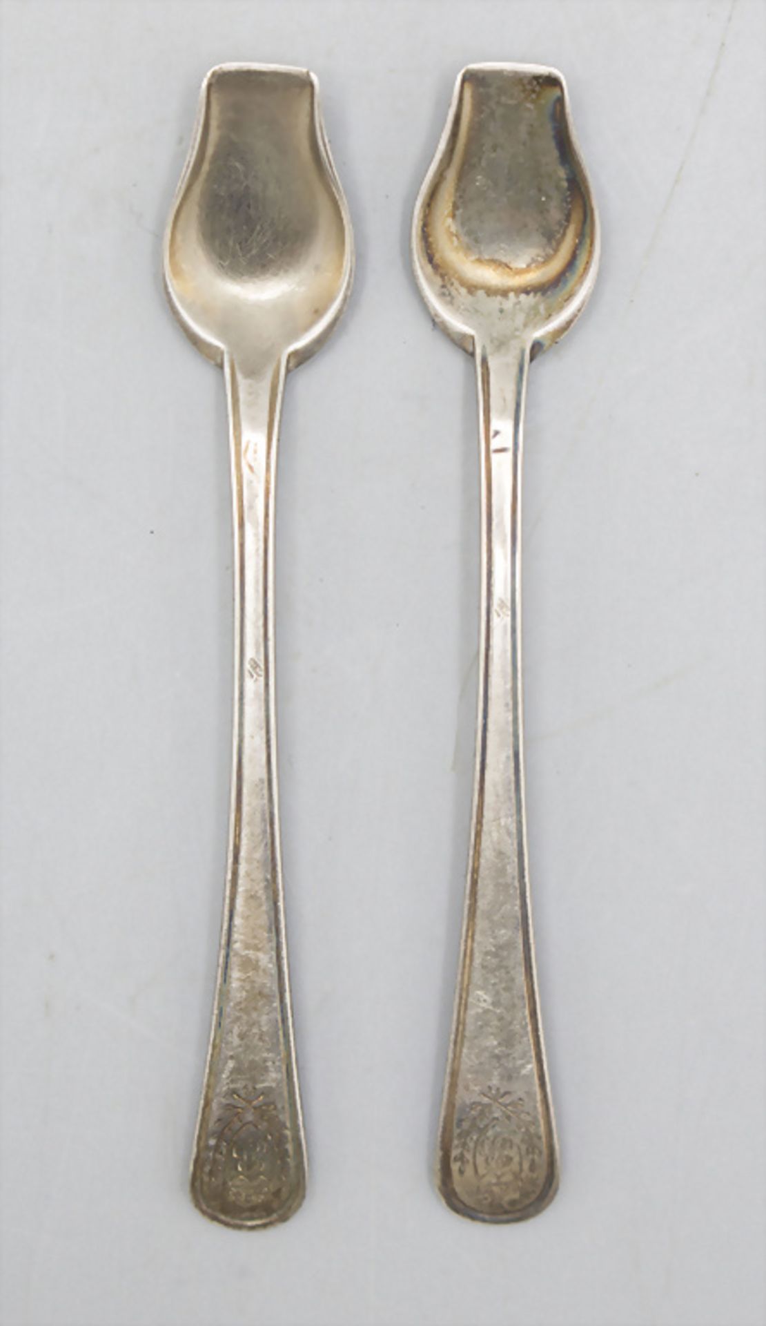 Paar Salzschaufeln / Salzlöffel / A pair of silver salt spoons, Pierre Hippolyte Fournerot, ...