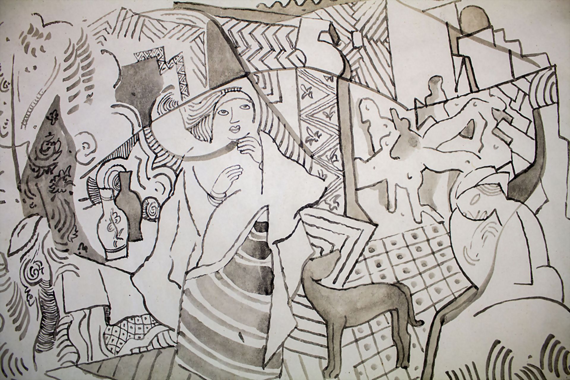 Béla KÀDAR (1877-1956), 'Abstrakte Szene mit zwei Frauen und einem Hund', 20. Jh.