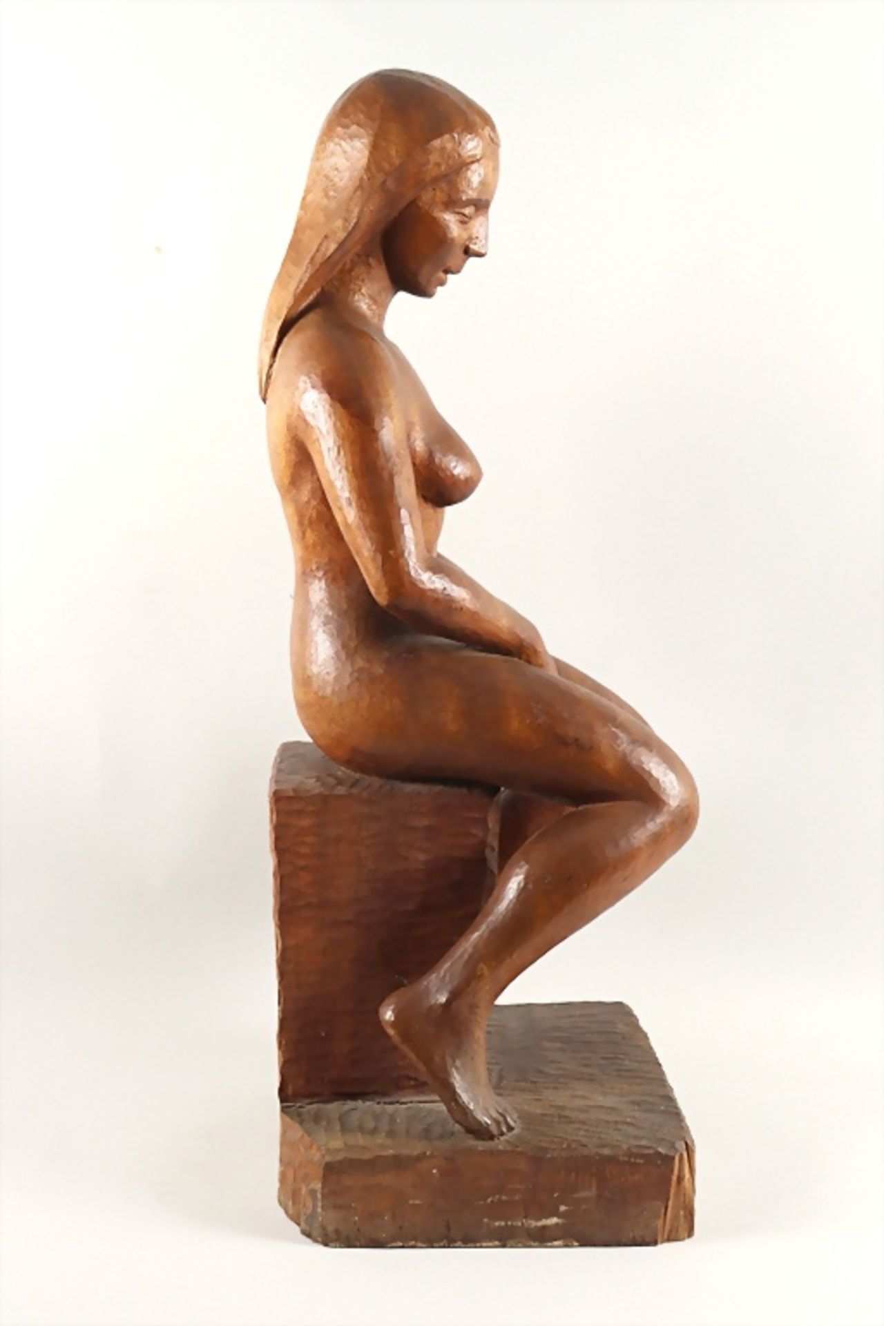 Holzskulptur Akt 'Die Nachdenkende' / A wooden sculpture of a nude 'The thinker', um 1930 - Image 7 of 7