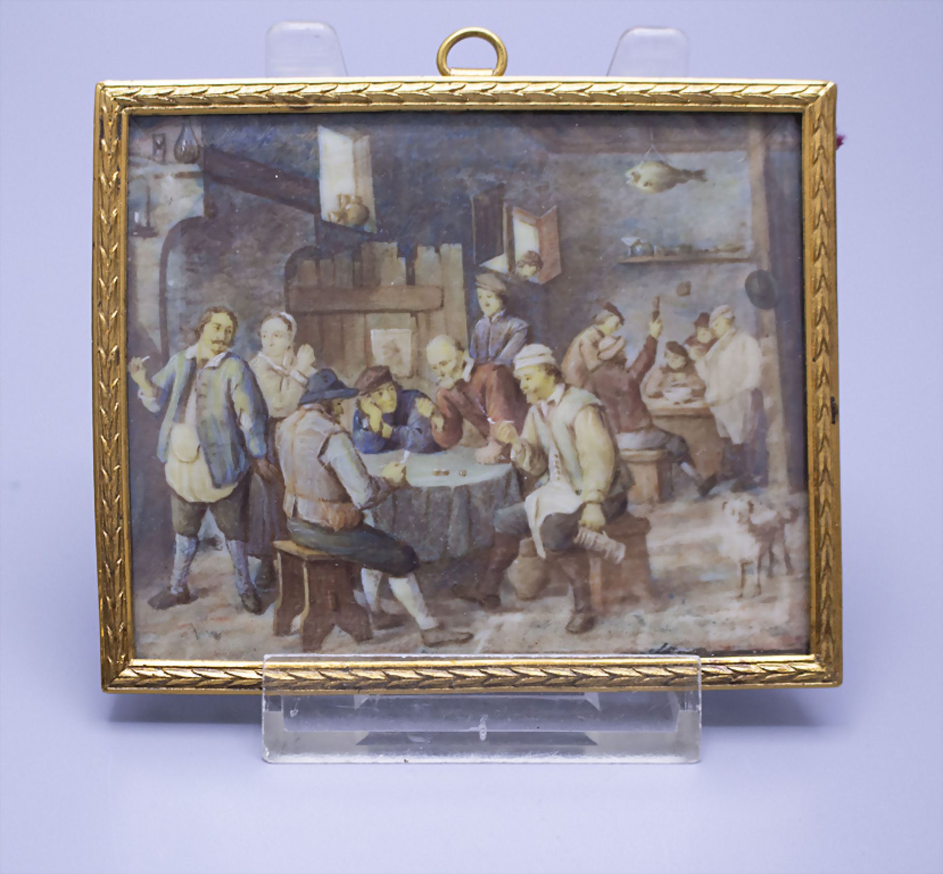 Miniatur Gemälde 'Wirtshausszene mit Würfelspielern' / A miniature painting 'Tavern scene with ... - Image 2 of 3