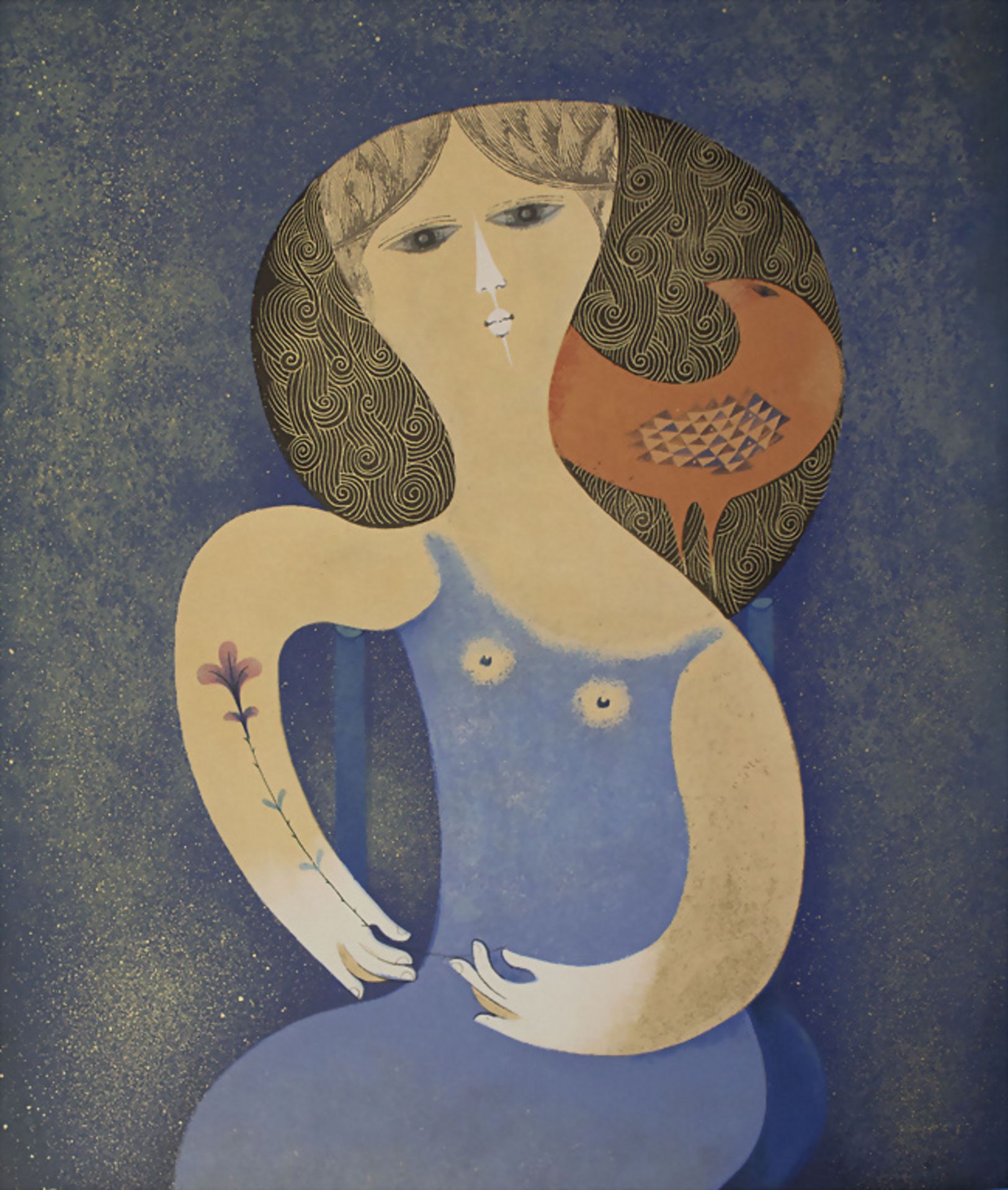 Sami BRISS (*1930), 'Frau mit Vogel' / 'Woman with bird', 20. Jh.