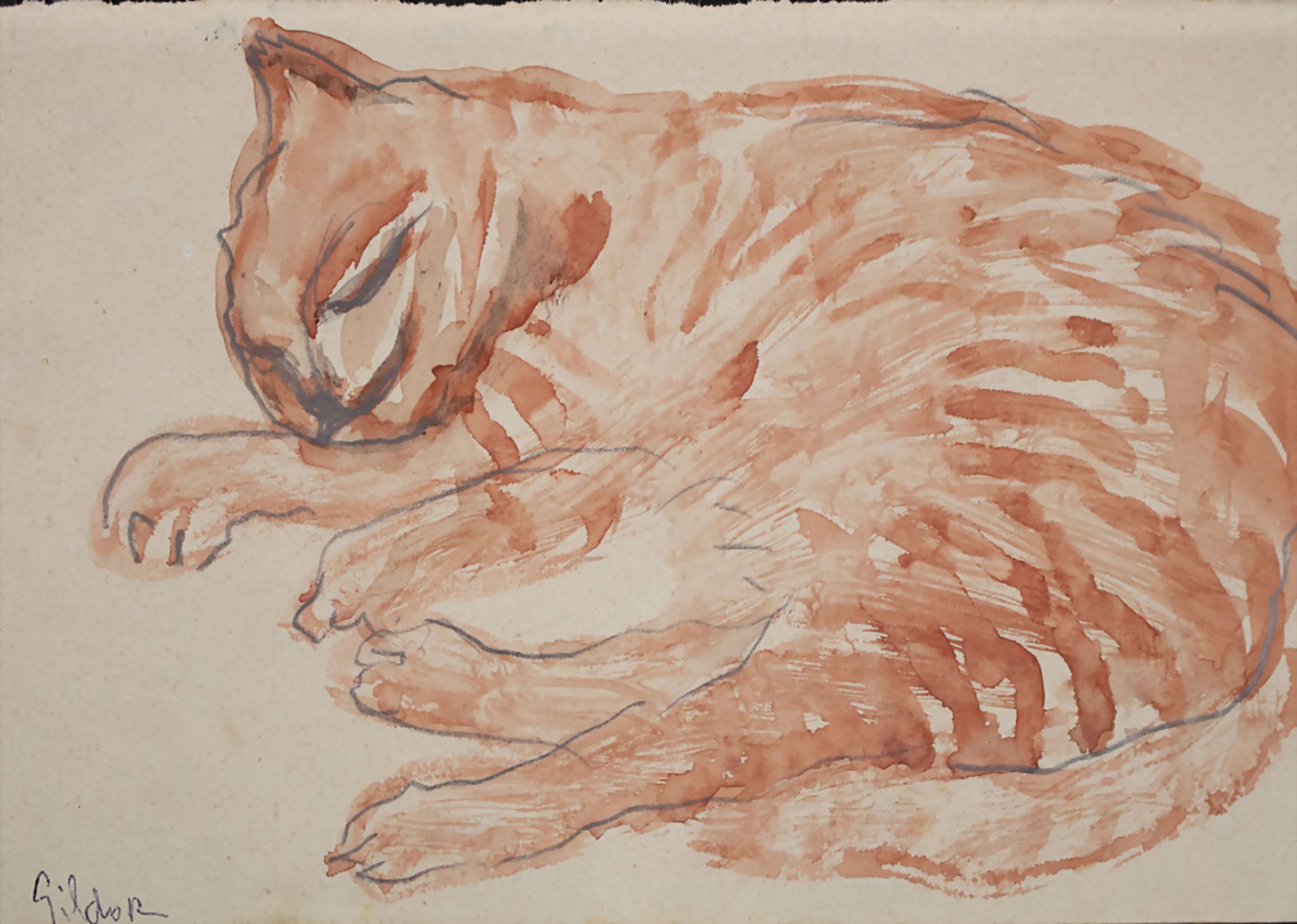 Jacob GILDOR (*1948), 'Schlafende rote Katze' / 'Sleeping red cat'