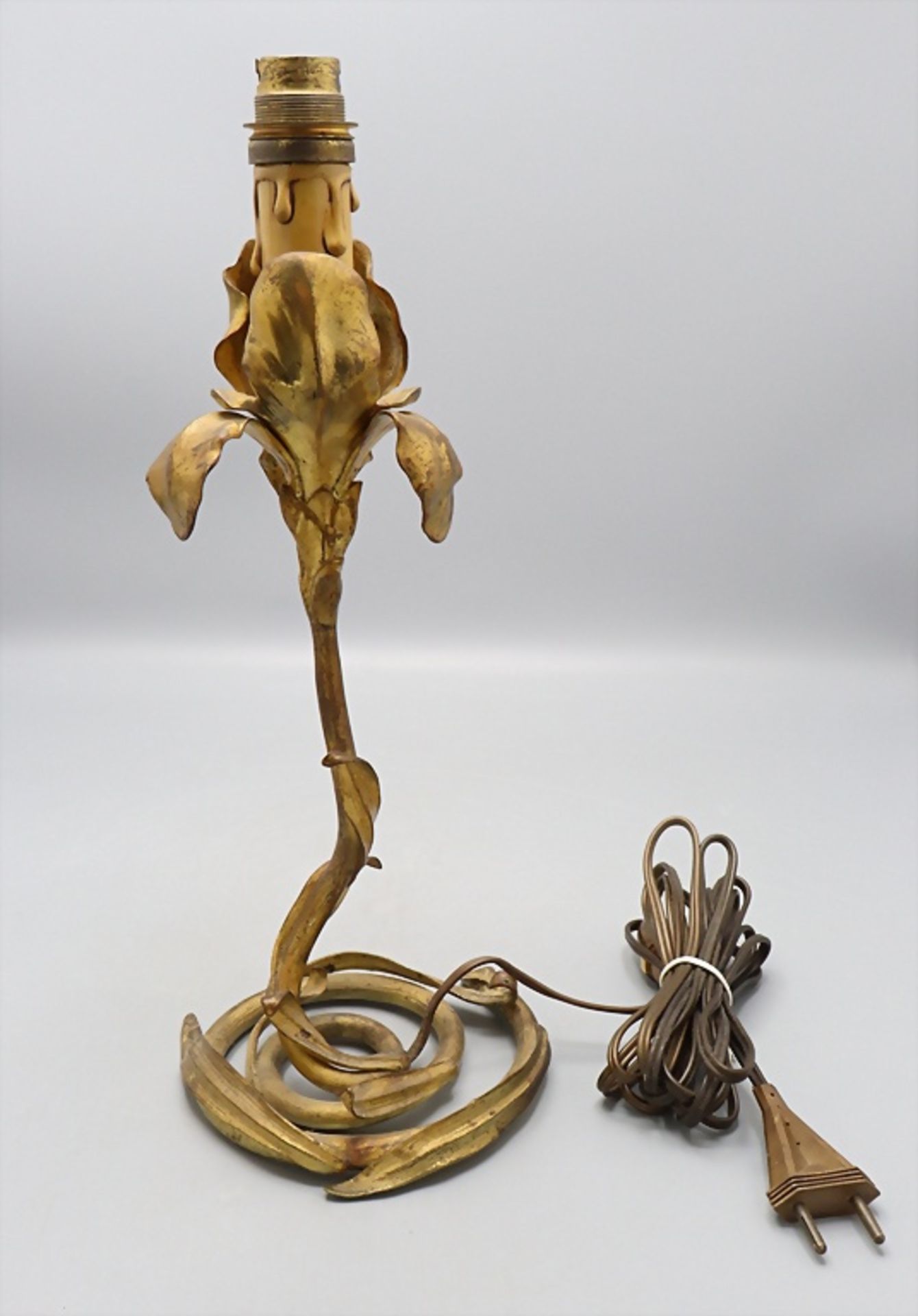 Jugendstil lampenfuß mit Schwertlilie / A bronze Art Nouveau lamp base with an iris, ... - Bild 2 aus 6
