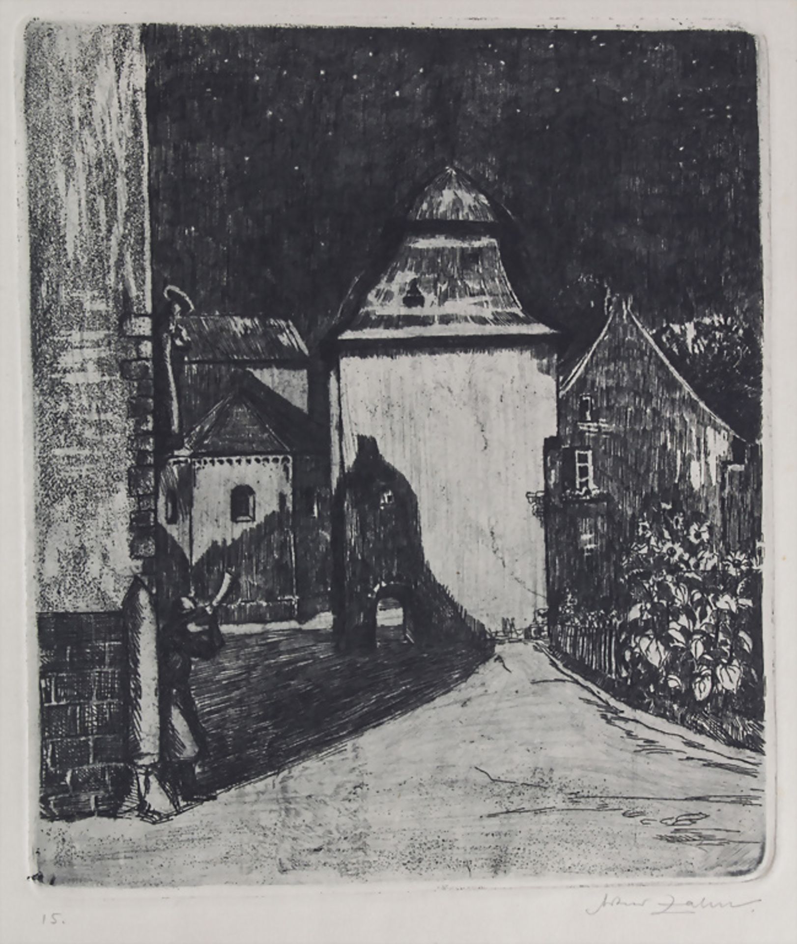 Artur Zahn (1886-1970), 'Stadt mit Hornbläser bei Nacht' / 'City with horn player', 20. Jh.