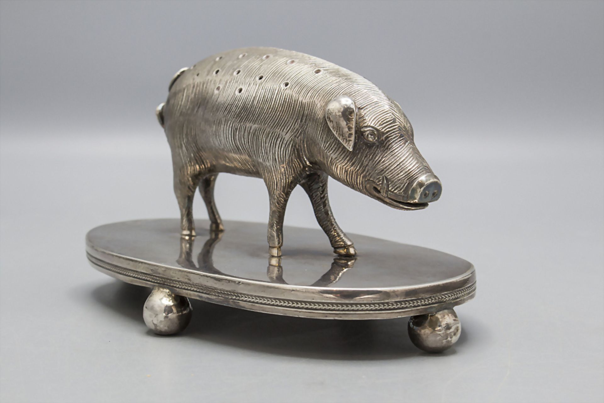 Keiler / Wildschwein als Zahnstocherhalter / A silver boar as toothpick holder, Carlo ...