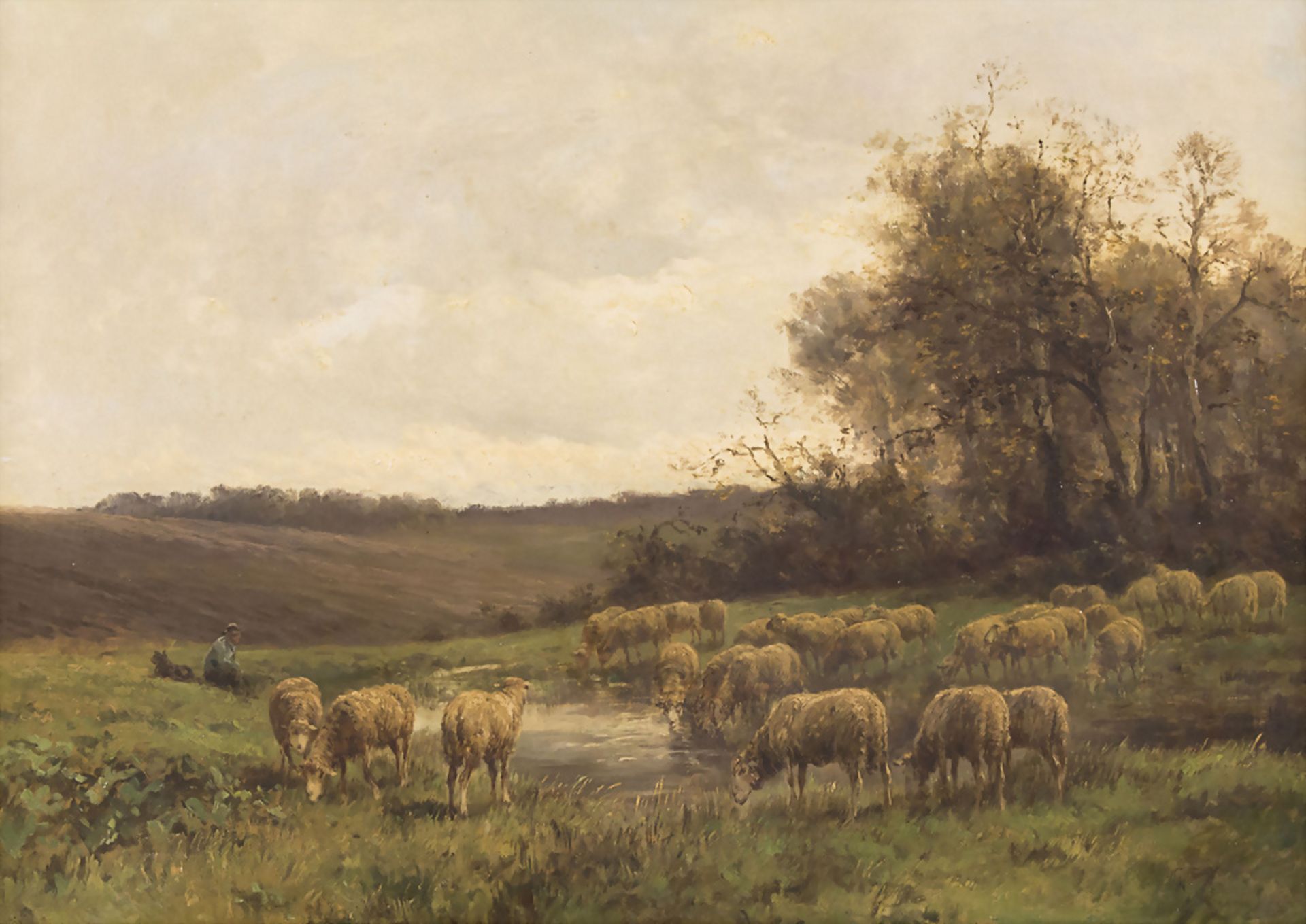 Heinrich von ZÜGEL (1850-1941), zugeschrieben, 'Schafherde am Weiher' / attributed, 'Flock of ...