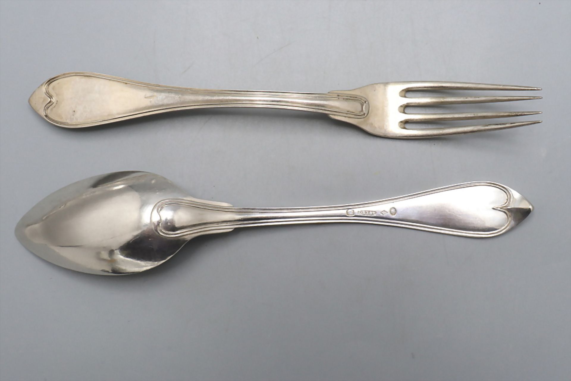 6 Löffel und 6 Gabeln / 6 silver spoons and 6 silver forks, Leysz, Straßburg/Strasbourg, 1819-1838 - Image 2 of 5