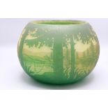 Jugendstil Glaszierschale mit Seenlandschaft / An Art Nouveau glass bowl with lake landscape, ...