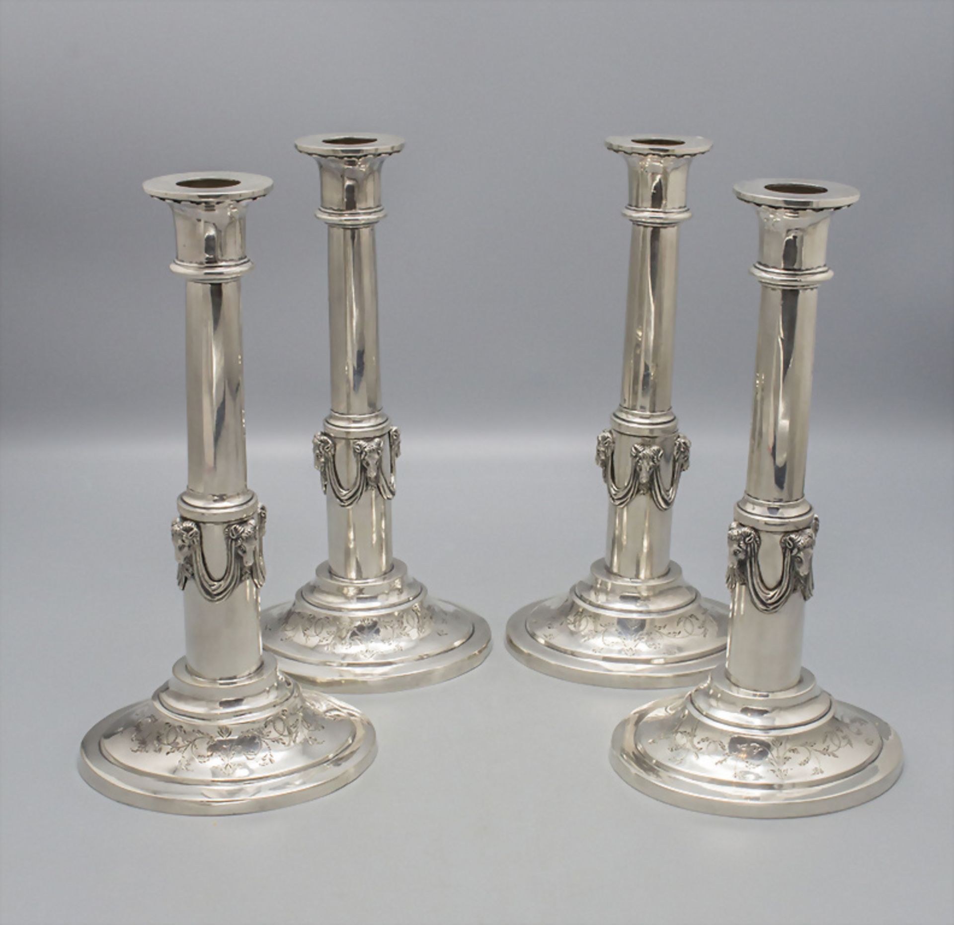 4er Satz Klassizismus Kerzenleuchter /  A set of 4 classicism silver candlesticks, Johann ...