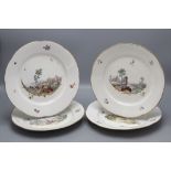 4 Teller mit Flusslandschaft und einer Festung / Four plates with a river landscape and a ...