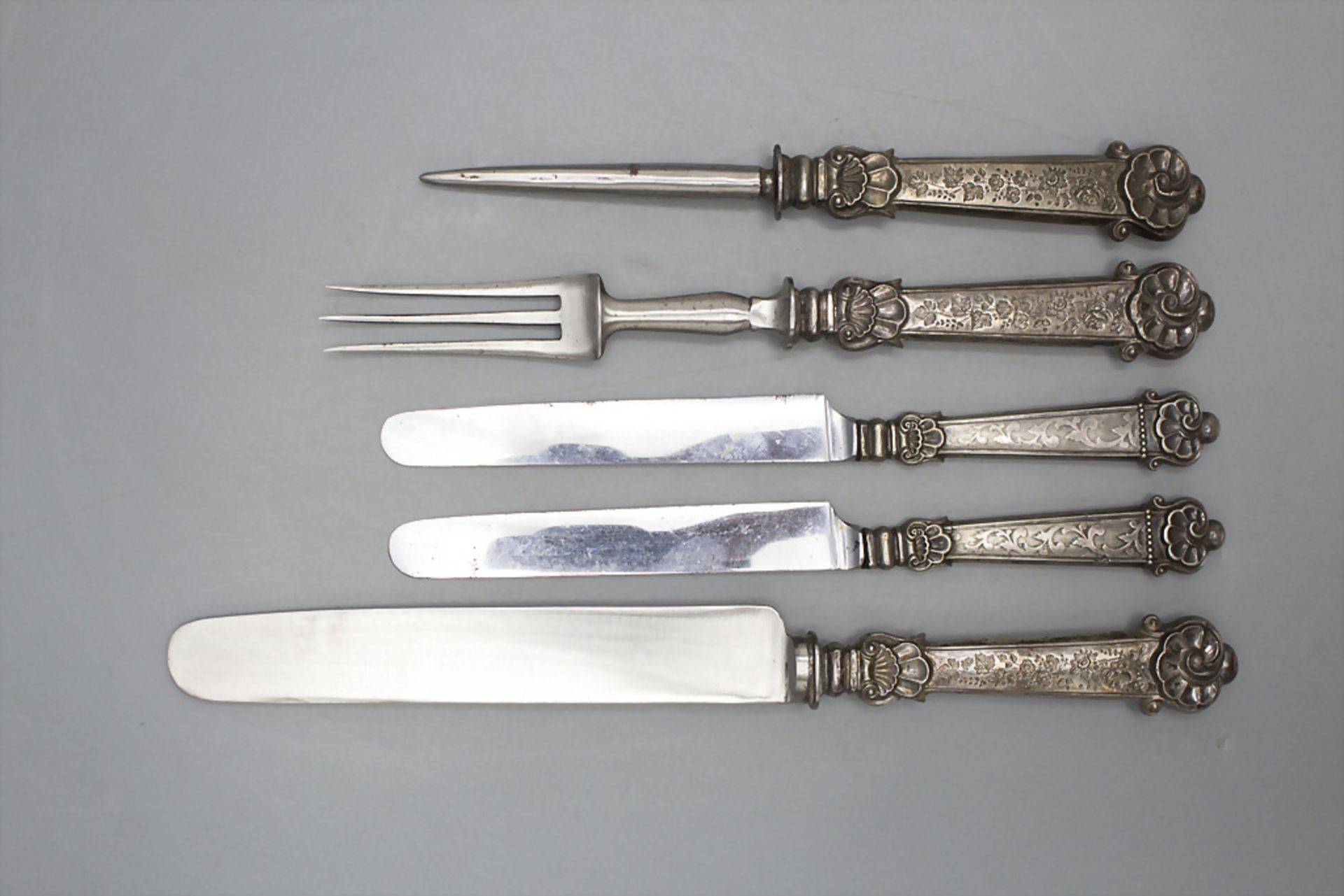 5 Teile Barock Besteck / 5 pieces of Baroque cutlery, Ende 18. oder Anfang 19. Jh. - Bild 2 aus 3