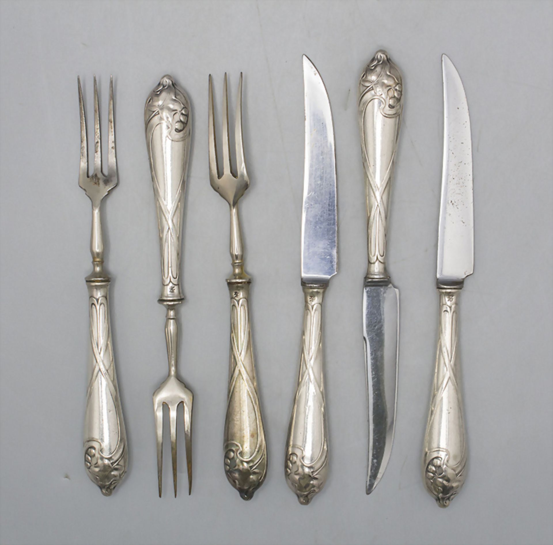 6 Teile Jugendstil Obstbesteck 'Efeu' / 6 pieces Art Nouveau cutlery 'Ivy', WMF, Geislingen, ...